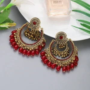 Vintage Colorful Crystal Earrings - Red