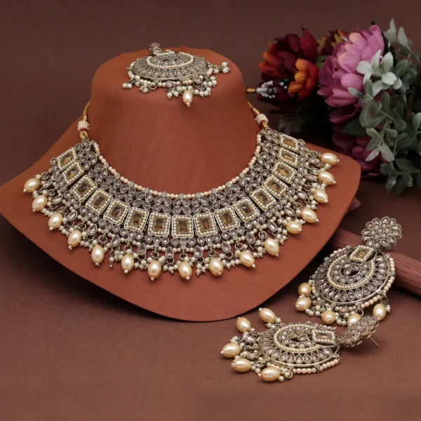 Gold color American Diamond Necklace Set