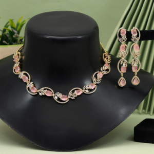 Pink Color American Diamond Necklace Set