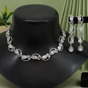 Silver Color American Diamond Necklace Set