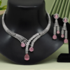 Pink Color American Diamond Necklace Set