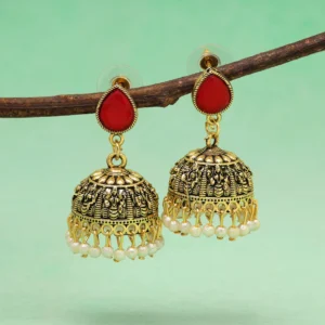 Red Color Oxidised Earrings