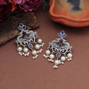 Blue Color Oxidised Earrings