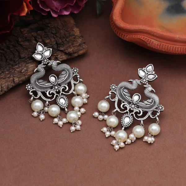 White Color Oxidised Earrings