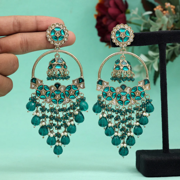 Green Color Kundan Earrings