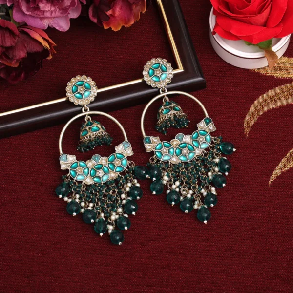 Green Color Kundan Earrings