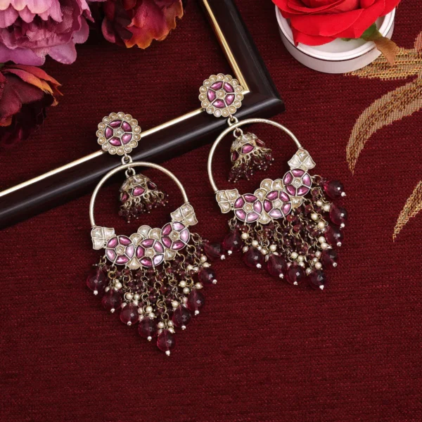 Magenta Color Kundan Earrings