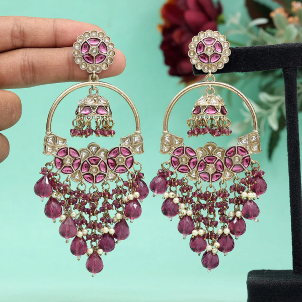 Magenta Color Kundan Earrings