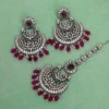 Purple Color Kundan Earrings With Maang Tikka