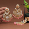 Dark Peach Color Kundan Earrings With Maang Tikka