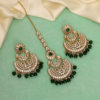 Green Color Kundan Earrings With Maang Tikka