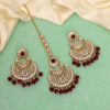 Maroon Color Kundan Earrings With Maang Tikka