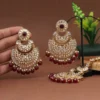 Maroon Color Kundan Earrings With Maang Tikka