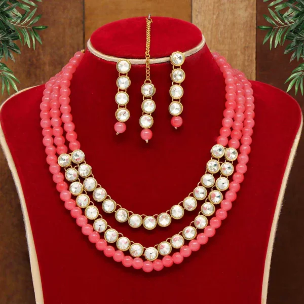 Dark Peach Color Kundan Necklace Set