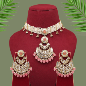 Pink Color Choker Kundan Necklace Set