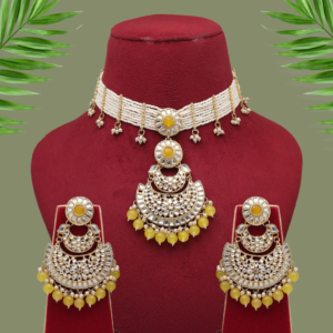 Yellow Color Choker Kundan Necklace Set