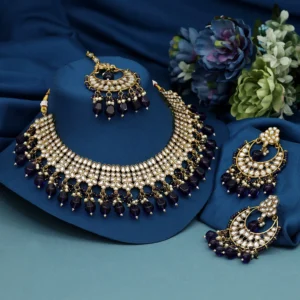 Navy Blue Color Kundan Necklace Set