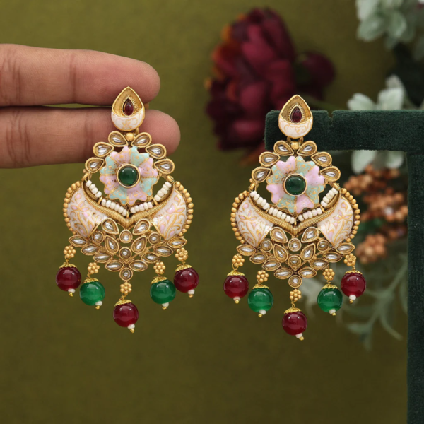 Maroon & Green Color Meenakari Earrings