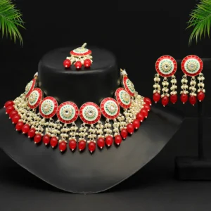 Red Color Kundan Meenakari Necklace Set