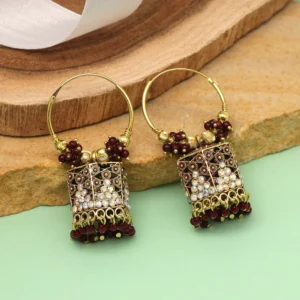 Maroon Color Oxidised Mint Meena Earrings