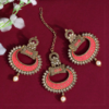 Magenta Color Mint Meena Maang Tikka With Earrings