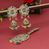 Multi Color Mirror Kundan Earrings With Maang Tikka