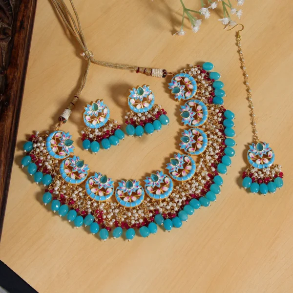 Firozi Color Premium Meenakari Necklace Set