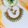 Pista Green Color Matte Gold Temple Necklace Set