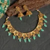 Pista Green Color Matte Gold Temple Necklace Set